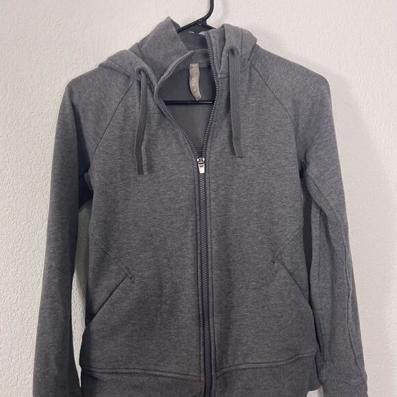 Athleta Grey Fleece Lined Hooded Zip Up Sweatshirt - Picture 3 of 7